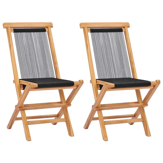 Folding garden chairs 2 pcs. Solid teak wood and rope
