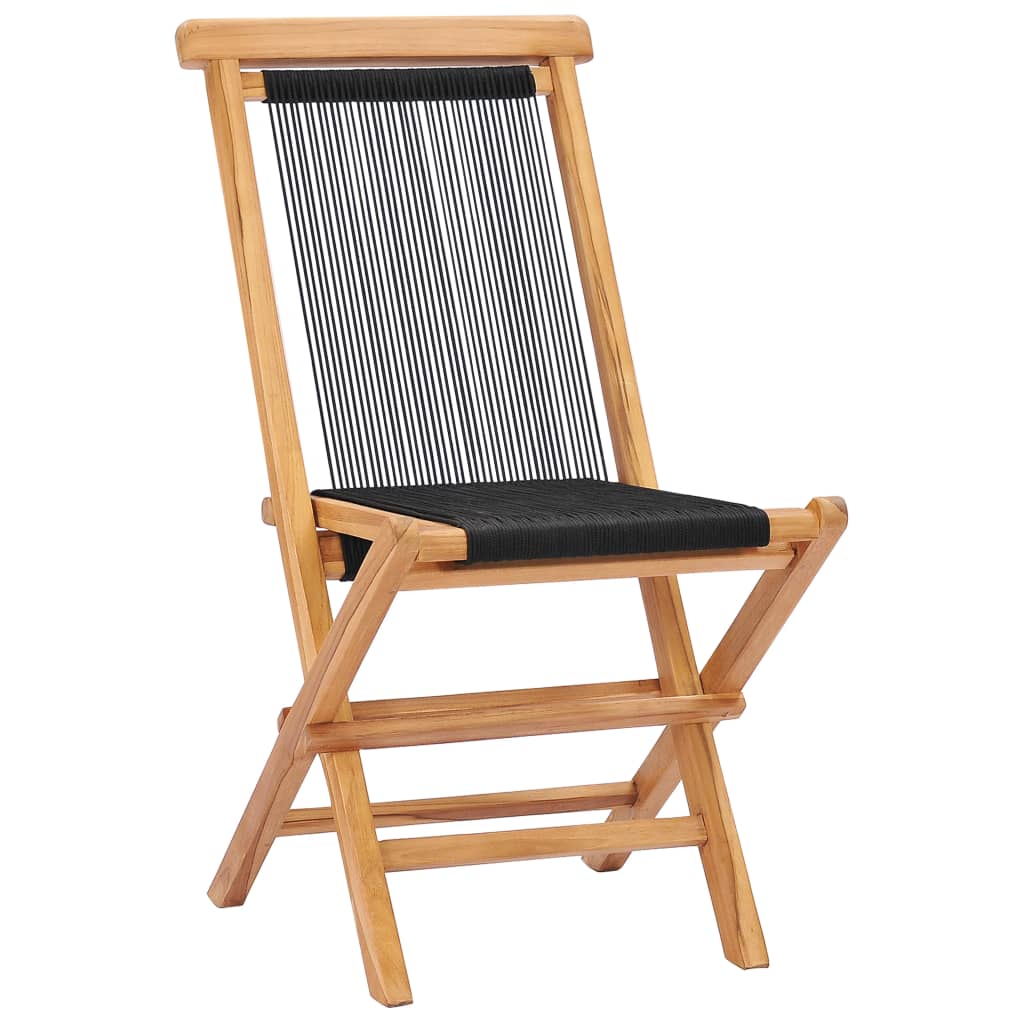 Folding garden chairs 2 pcs. Solid teak wood and rope
