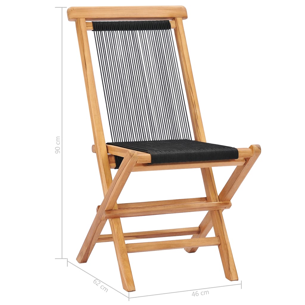 Folding garden chairs 2 pcs. Solid teak wood and rope