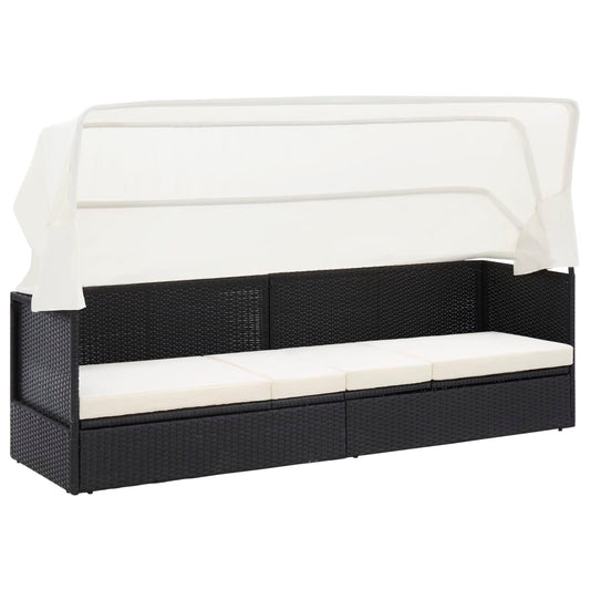 Garden sofa with sun canopy black poly rattan