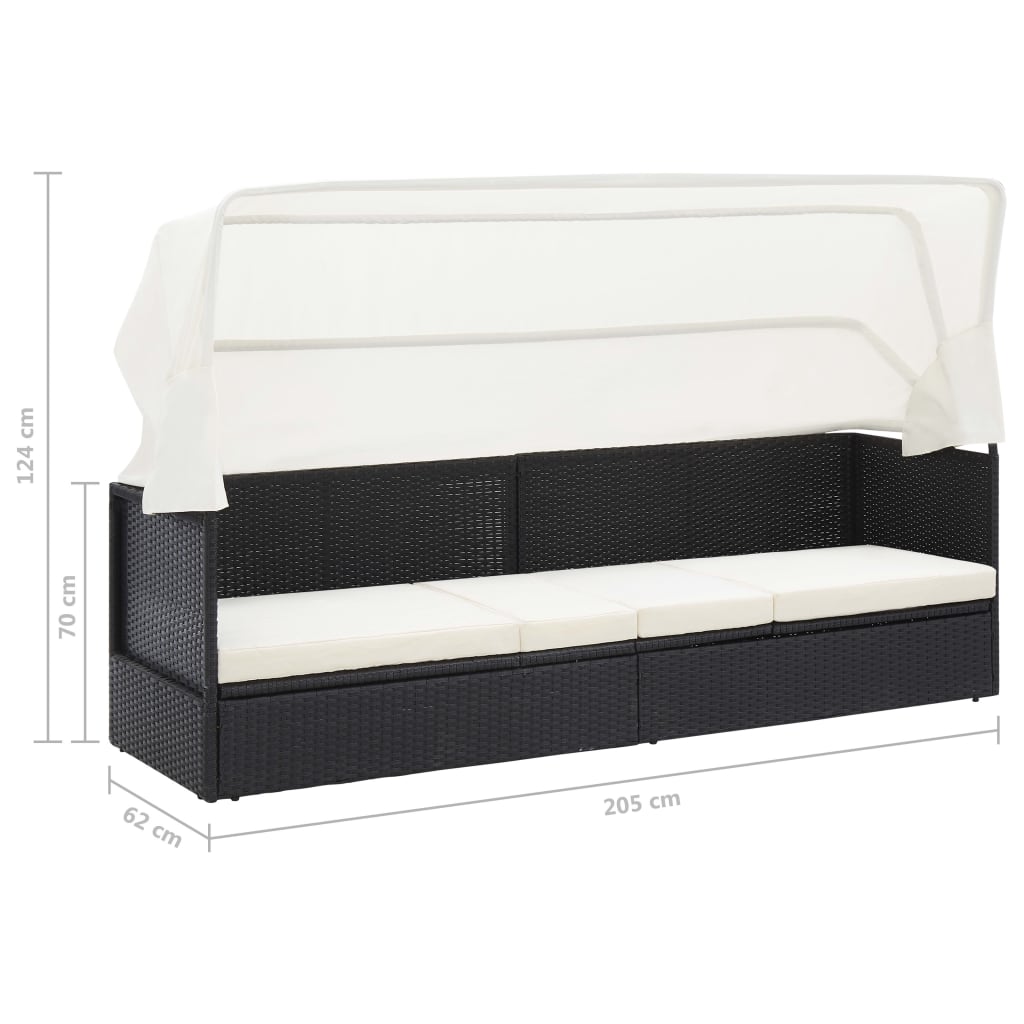 Garden sofa with sun canopy black poly rattan