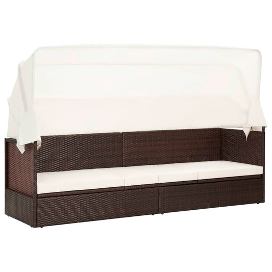 Garden sofa with sun canopy poly rattan brown