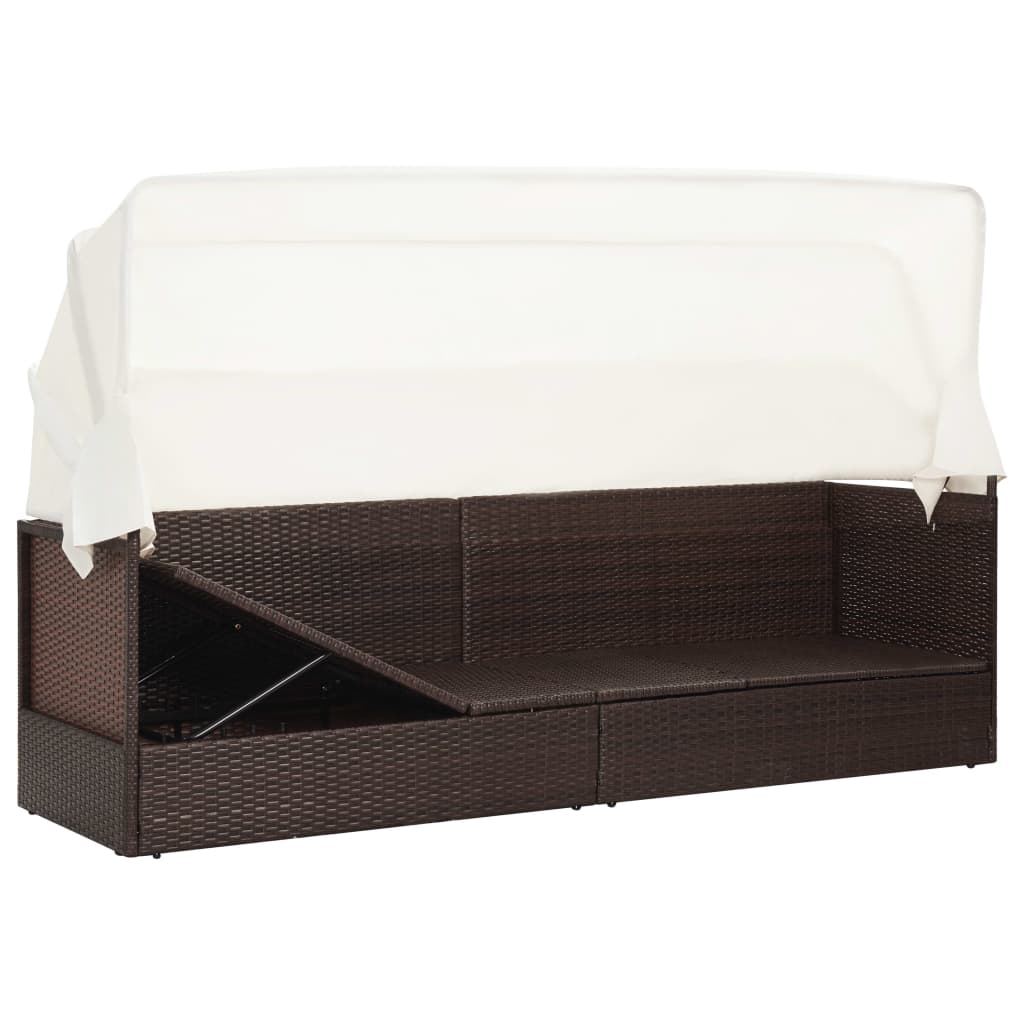 Garden sofa with sun canopy poly rattan brown