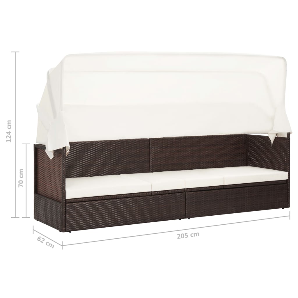 Garden sofa with sun canopy poly rattan brown