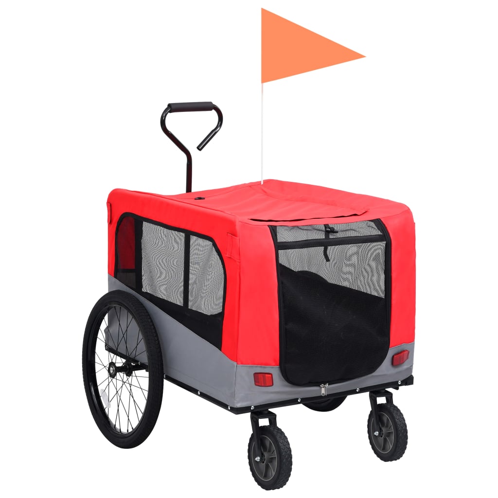 2-in-1 bike trailer for dogs and buggy red and gray