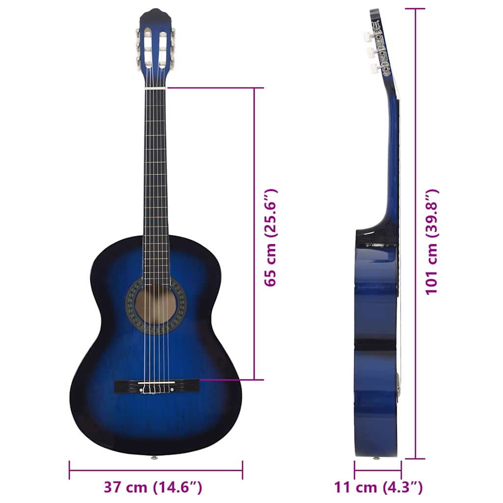 Classical guitar for beginners Blue 4/4 39" basswood
