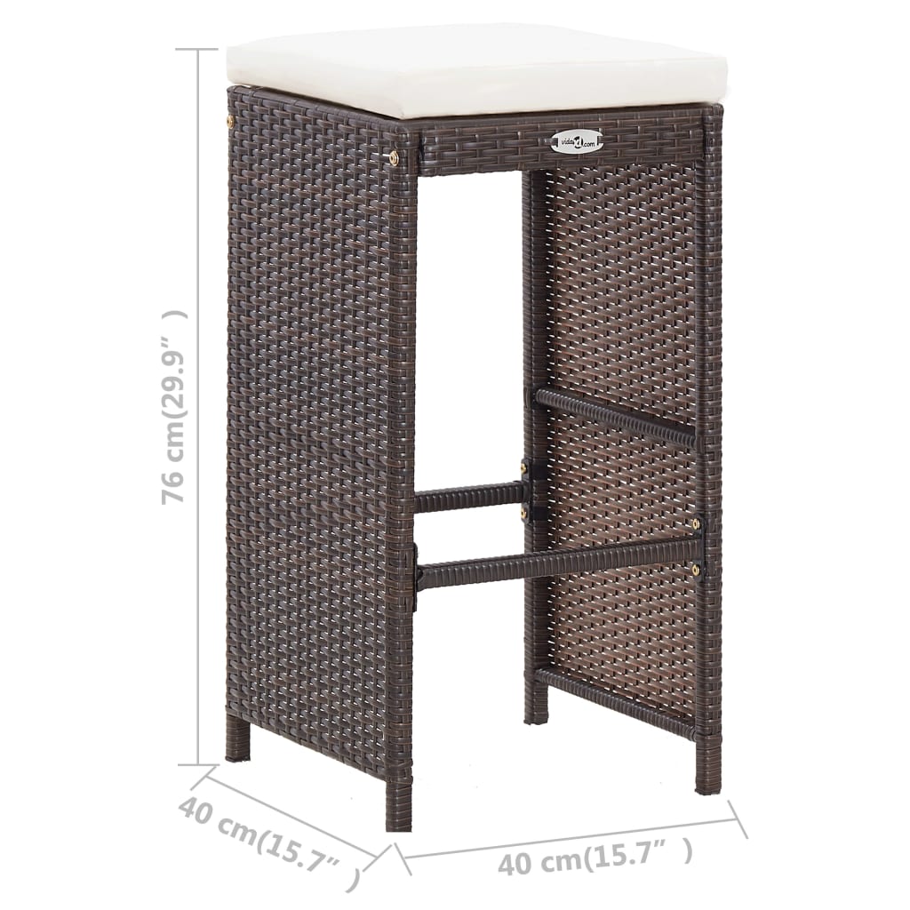 7 pcs. Garden bar set with cushions poly rattan brown