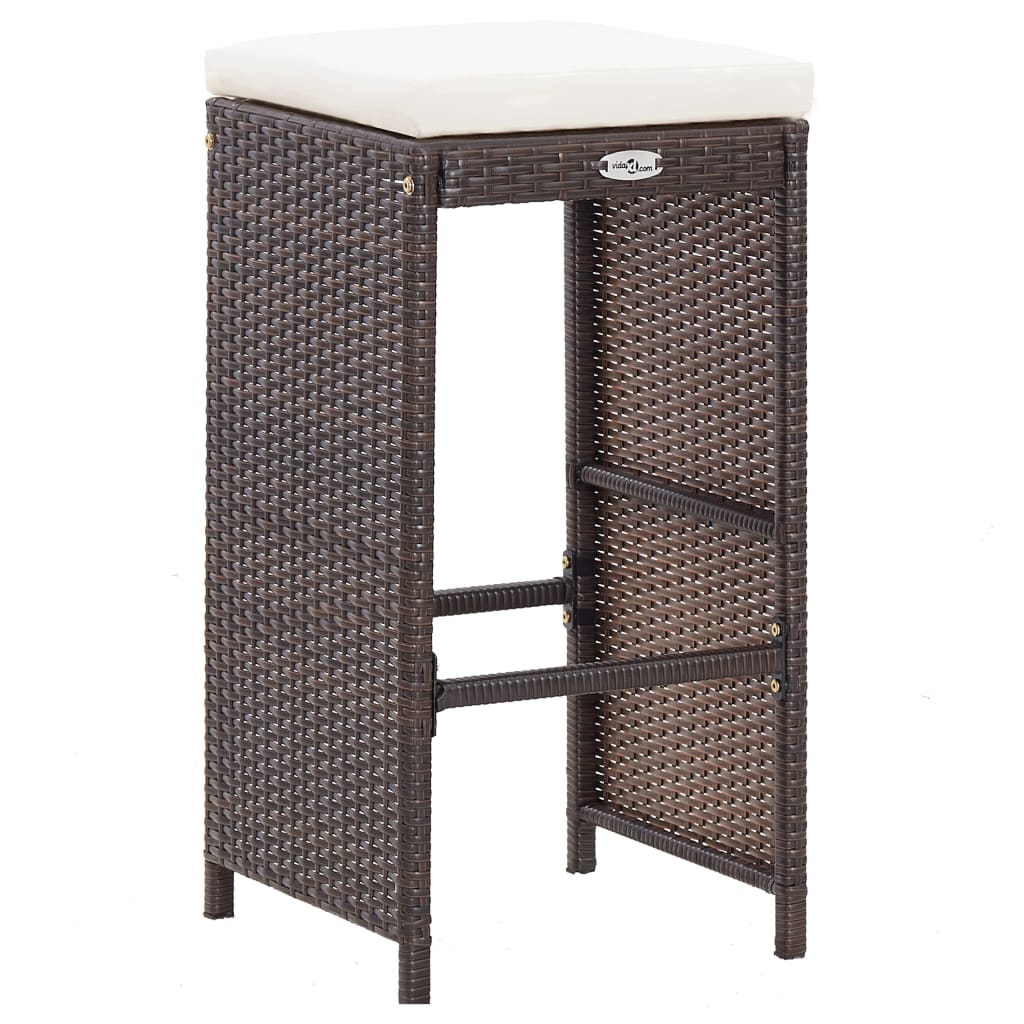 7 pcs. Garden bar set with cushions poly rattan brown