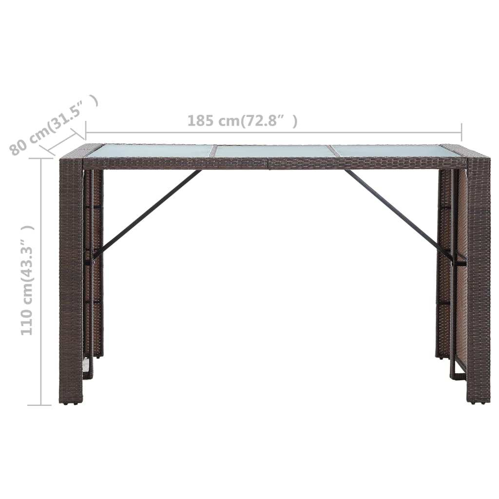 7 pcs. Garden bar set with cushions poly rattan brown