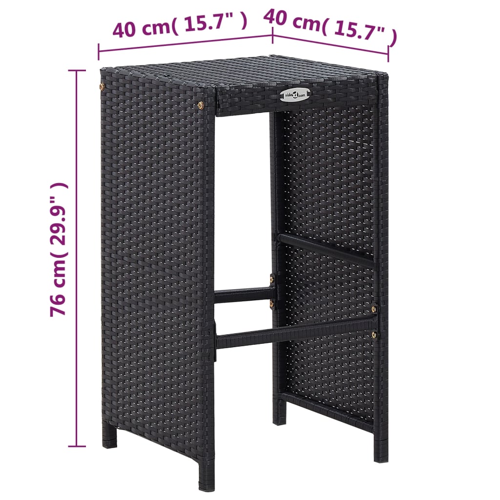 7 pcs. Garden bar set with cushions poly rattan black
