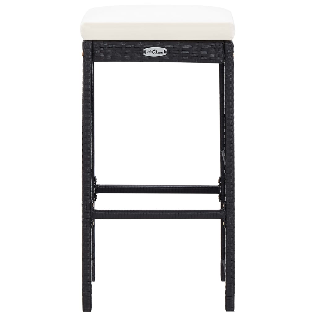 7 pcs. Garden bar set with cushions poly rattan black