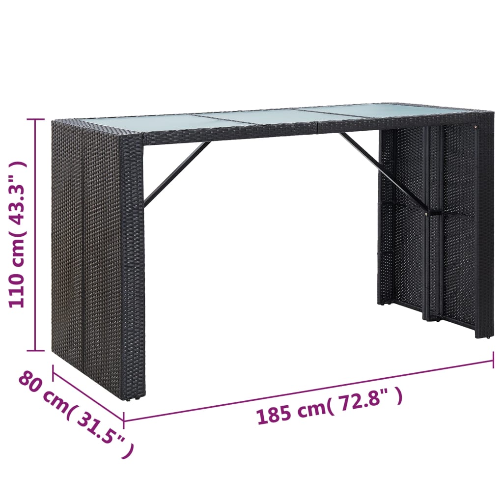 7 pcs. Garden bar set with cushions poly rattan black