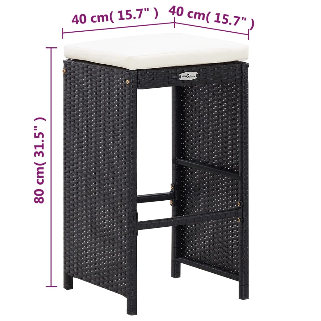 7 pcs. Garden bar set with cushions poly rattan black