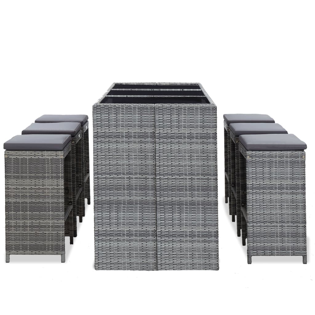 7 pcs. Garden bar set with cushions poly rattan gray