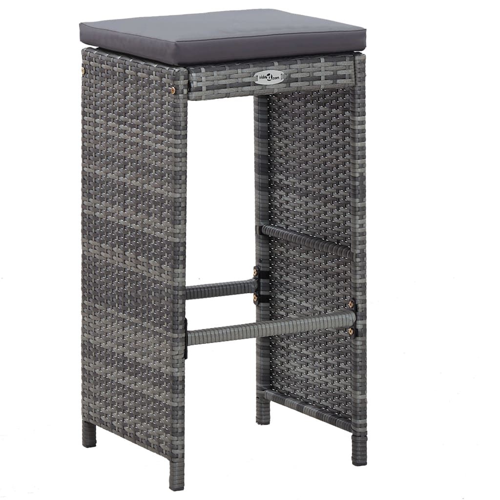 7 pcs. Garden bar set with cushions poly rattan gray