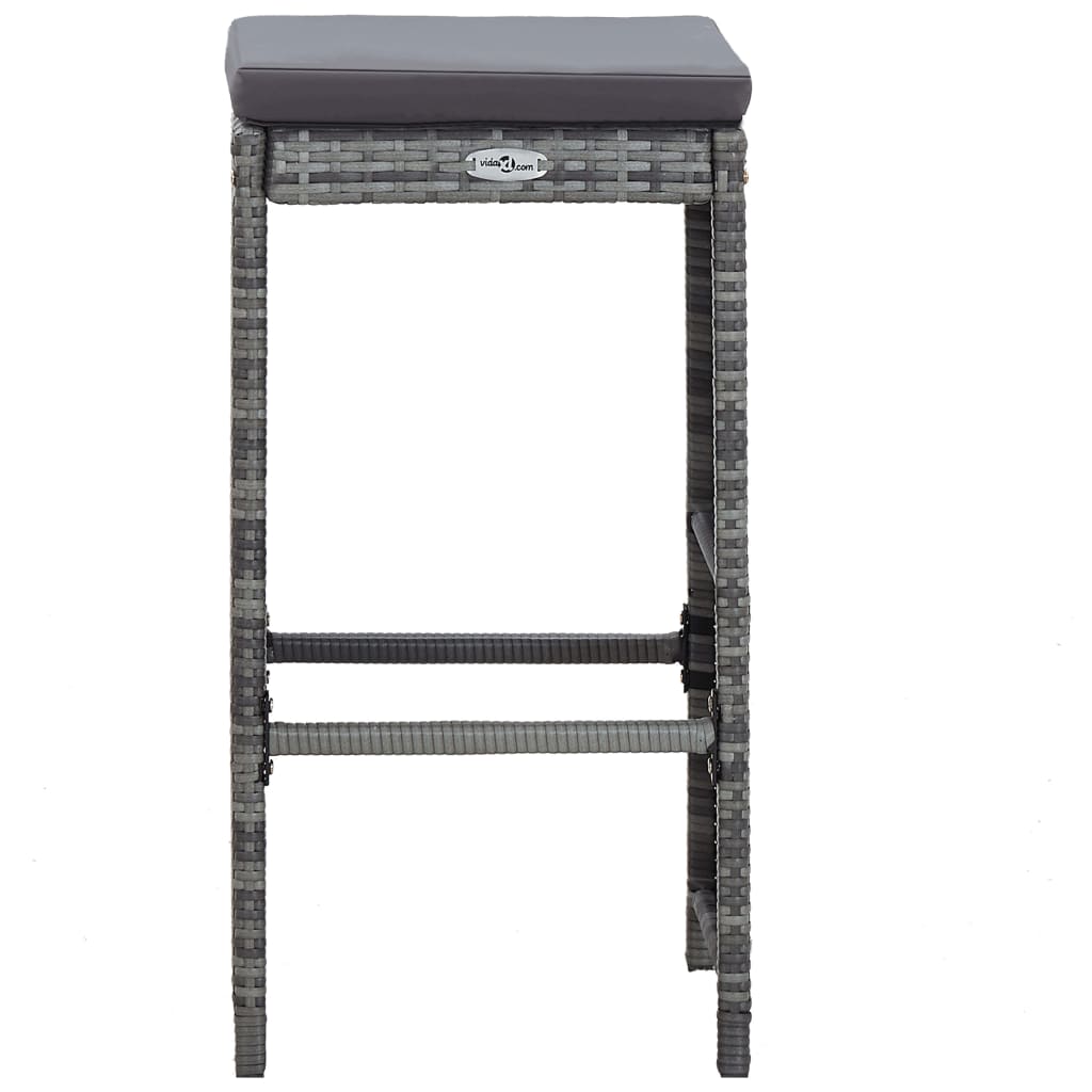 7 pcs. Garden bar set with cushions poly rattan gray