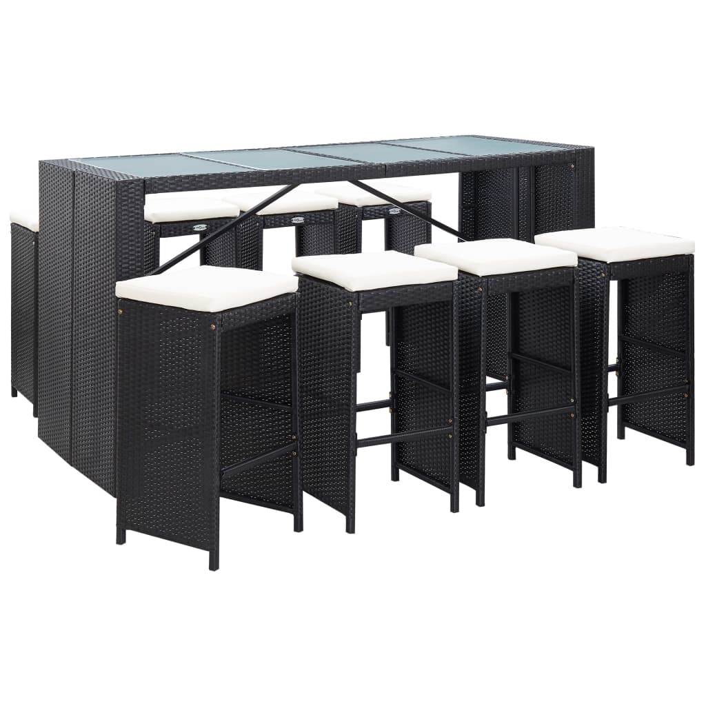 9 pcs. Garden bar set poly rattan black