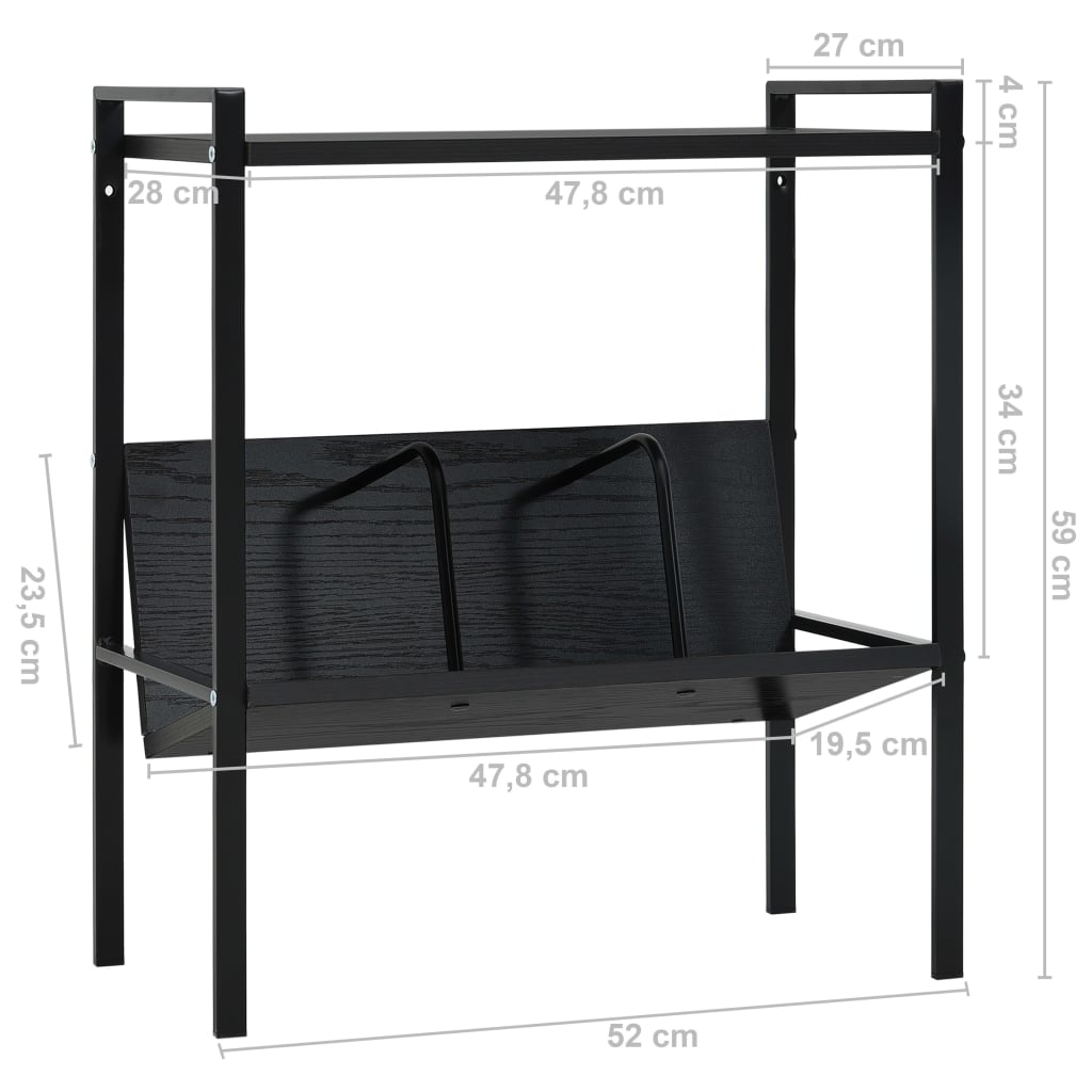 Bookcase 2 shelves black 52x28x59 cm wood material