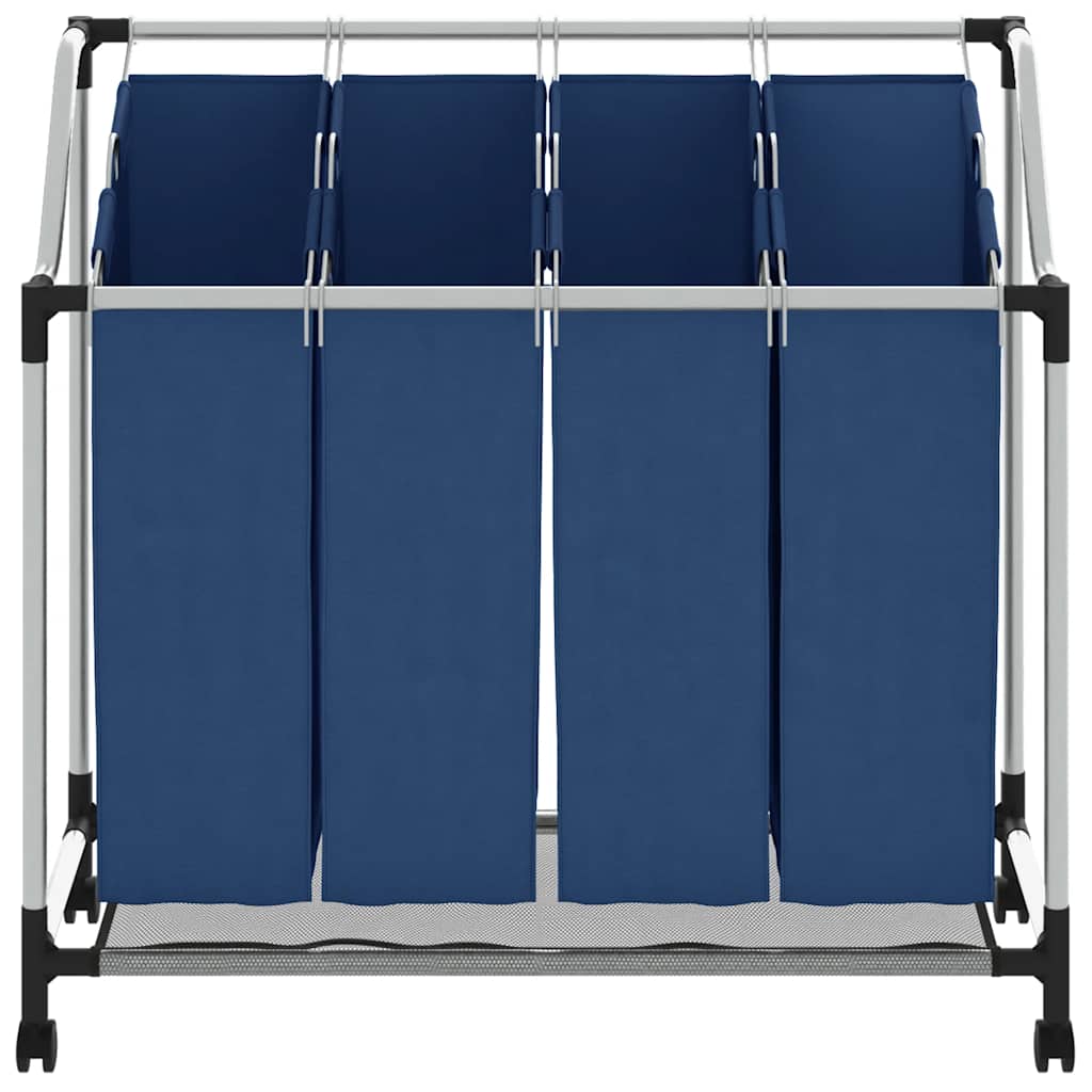 Wäschesortierer mit 4 Taschen Blau Stahl