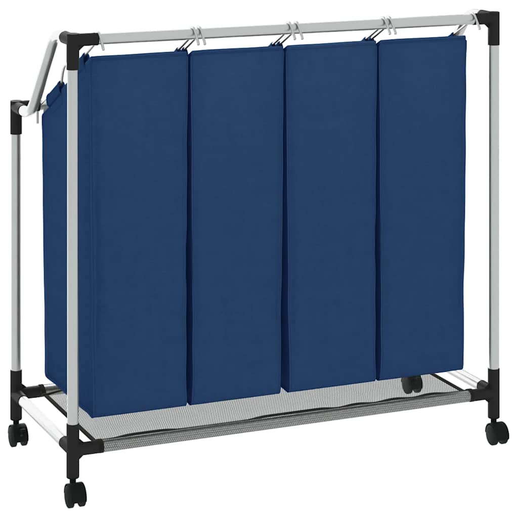 Wäschesortierer mit 4 Taschen Blau Stahl