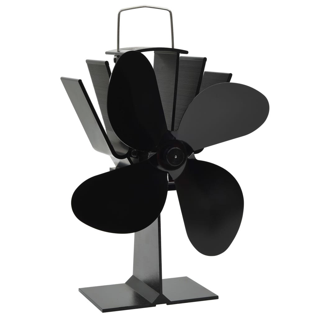 Stove Fan Heat Powered 4 Blades Black