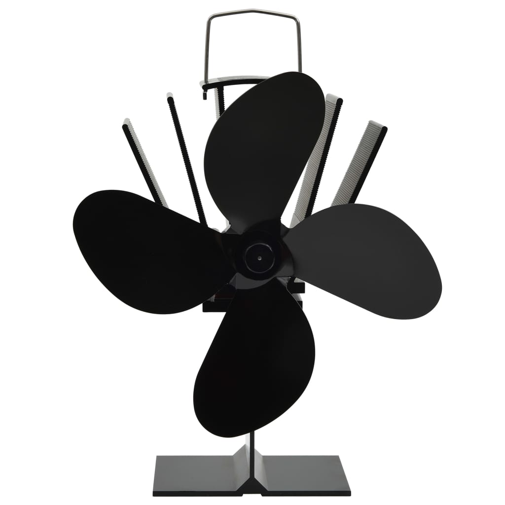 Stove Fan Heat Powered 4 Blades Black
