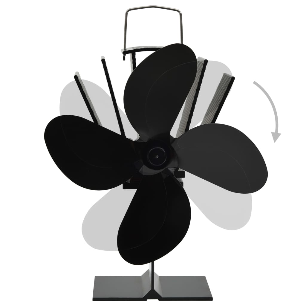 Stove Fan Heat Powered 4 Blades Black