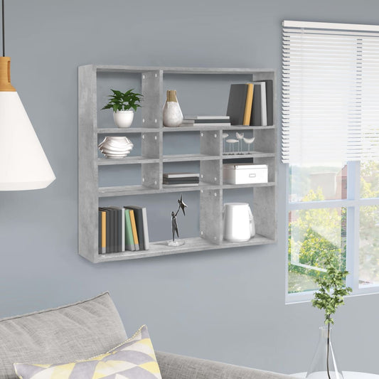 Etagère murale gris béton 90x16x78 cm en bois