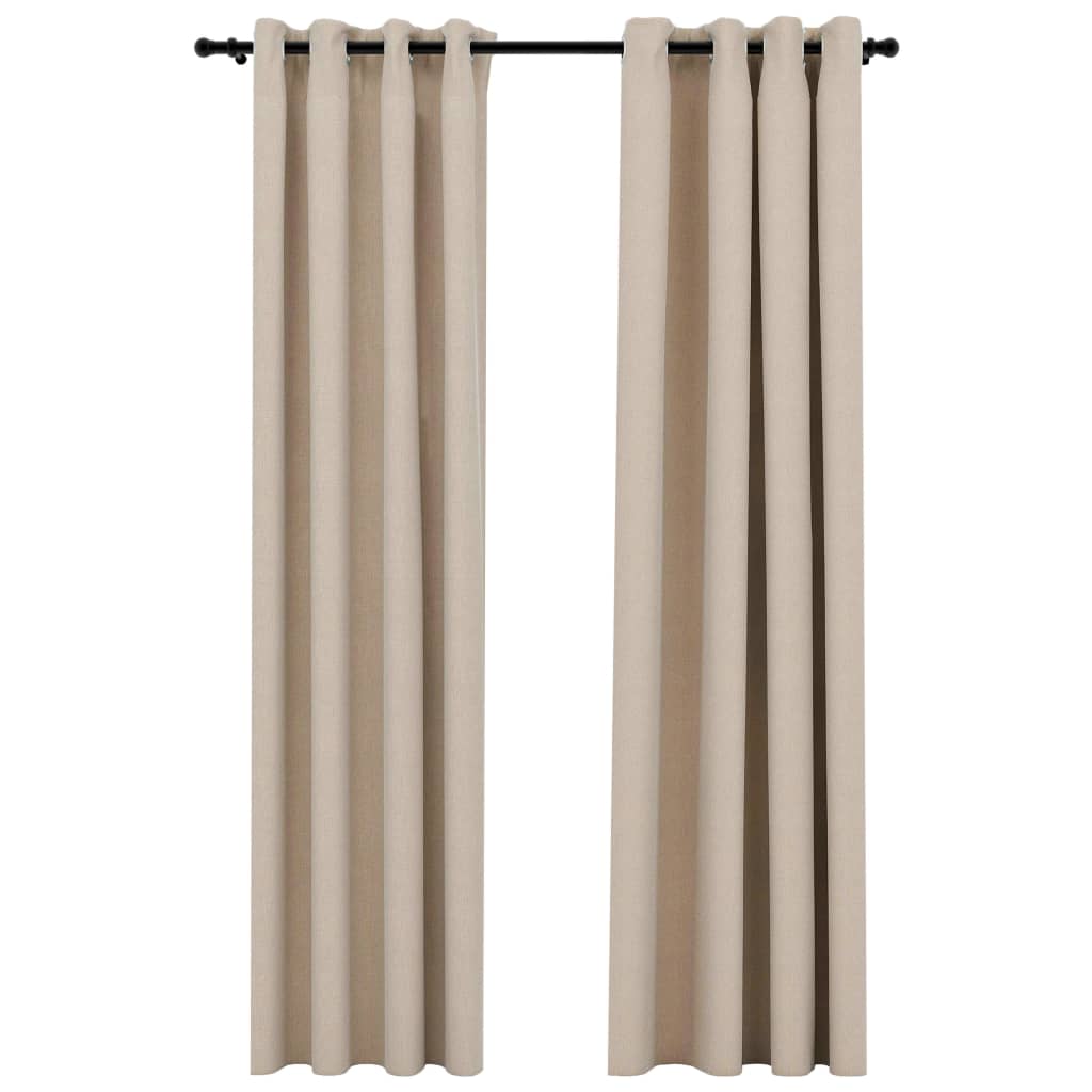 Verdunkelungsvorhänge Ösen Leinenoptik 2 Stk. Beige 140x245 cm