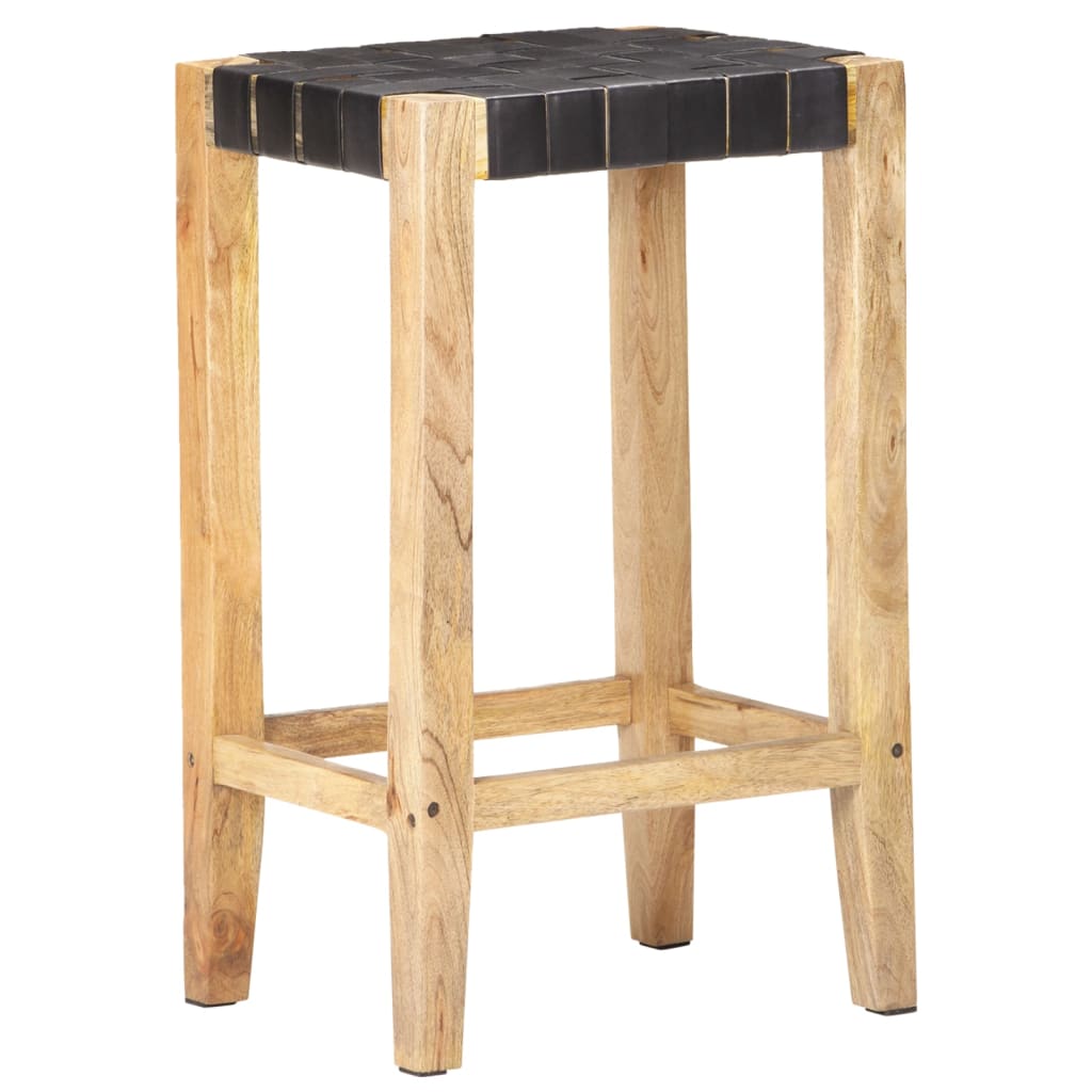 Bar stools 2 pieces black genuine leather 75 cm