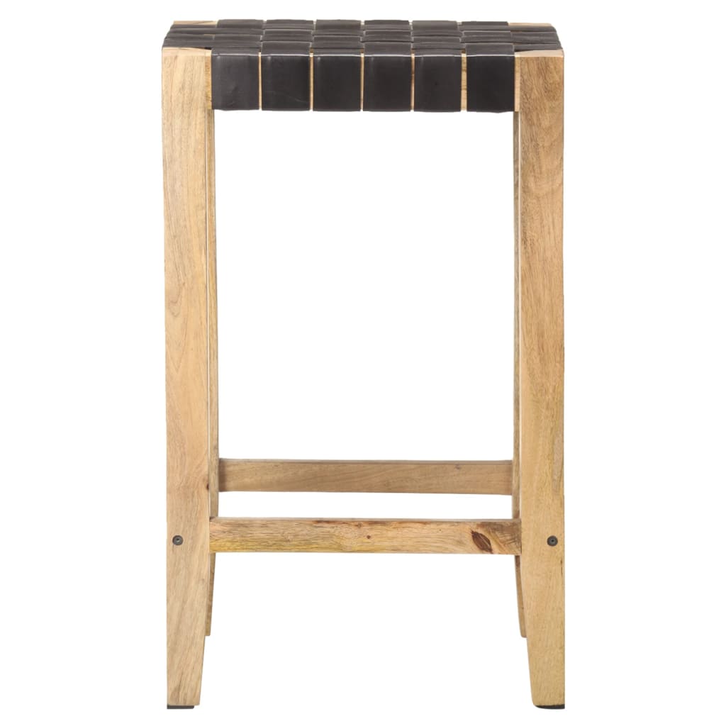 Bar stools 2 pieces black genuine leather 75 cm