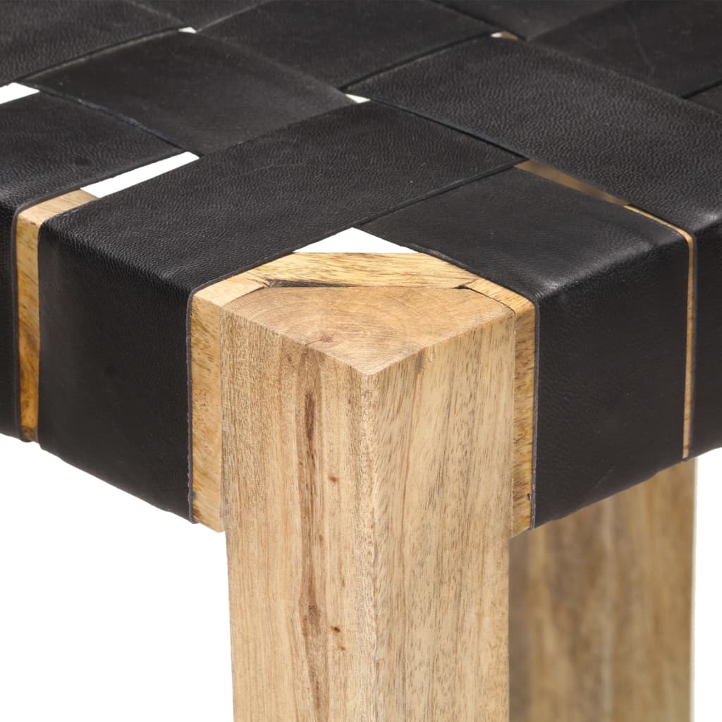 Bar stools 2 pieces black genuine leather 75 cm