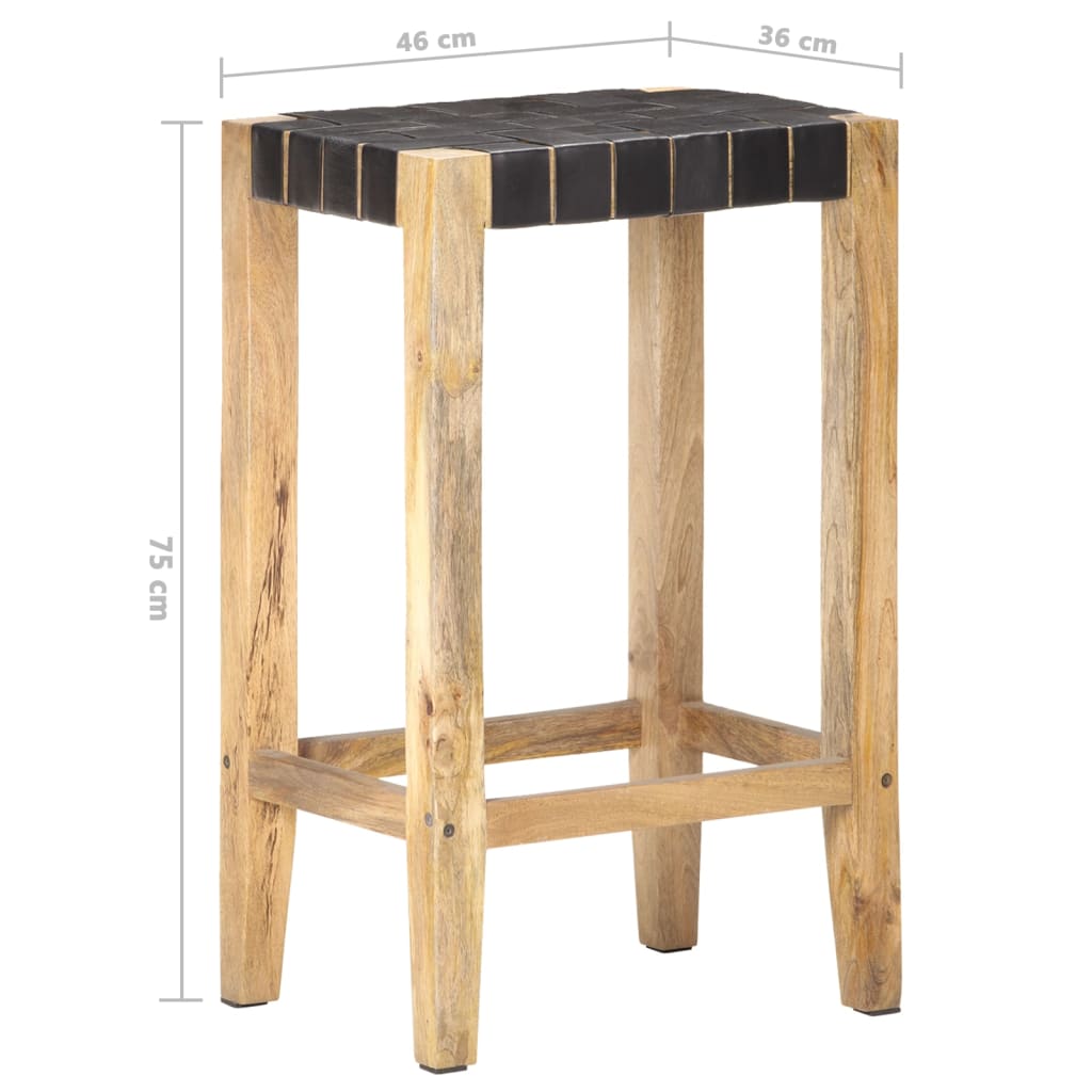 Bar stools 2 pieces black genuine leather 75 cm