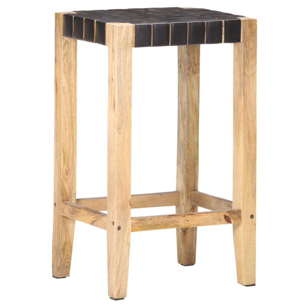 Bar stools 2 pieces black genuine leather 75 cm