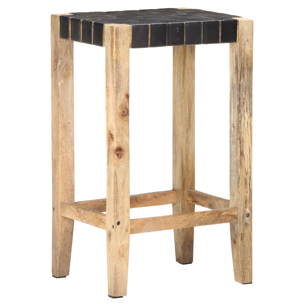 Bar stools 2 pieces black genuine leather 75 cm