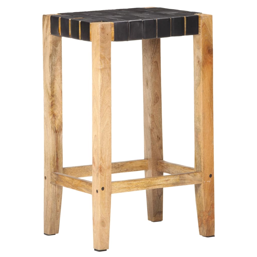 Bar stools 2 pieces black genuine leather 75 cm