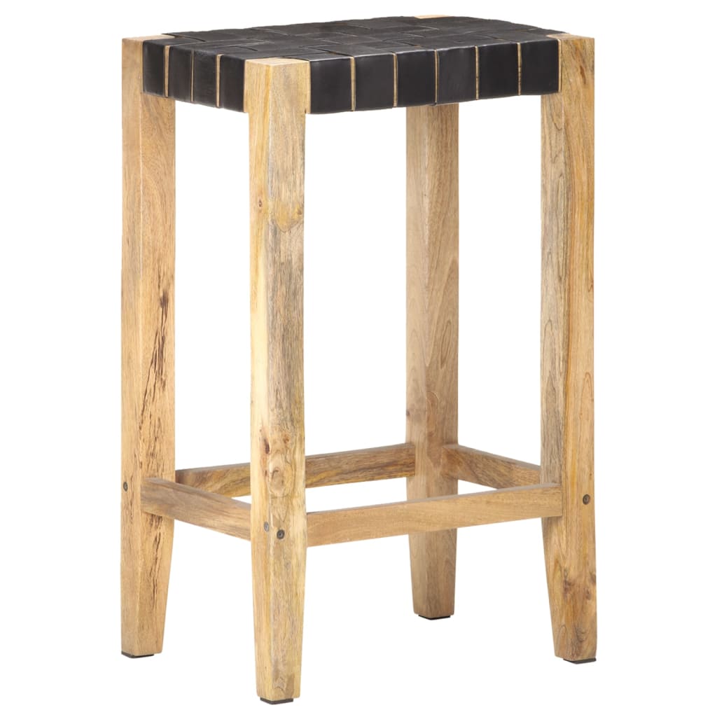 Bar stools 2 pieces black genuine leather 75 cm