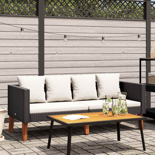 2-Sitzer-Gartensofa mit Auflagen Poly Rattan Schwarz