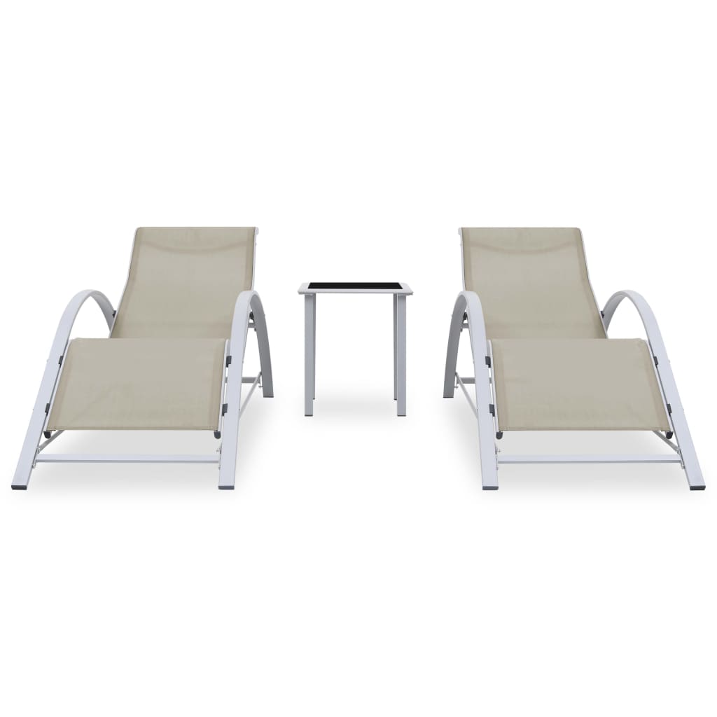 Sonnenliegen 2 Stk. mit Tisch Aluminium Cremeweiß