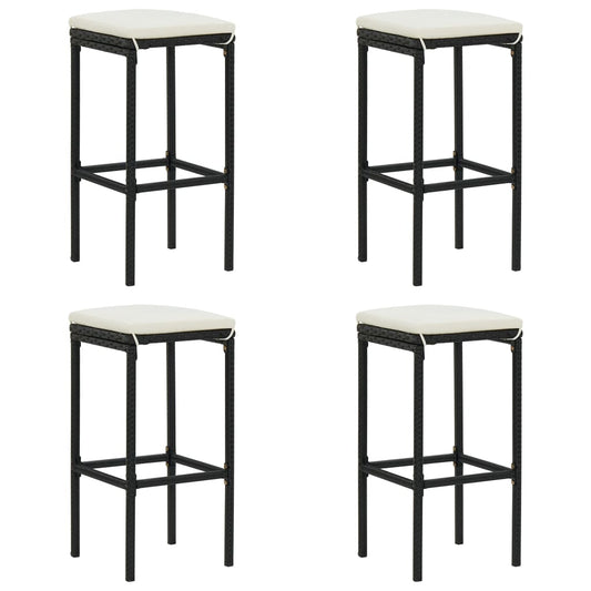Barhocker mit Kissen 4 Stk. Schwarz Poly Rattan