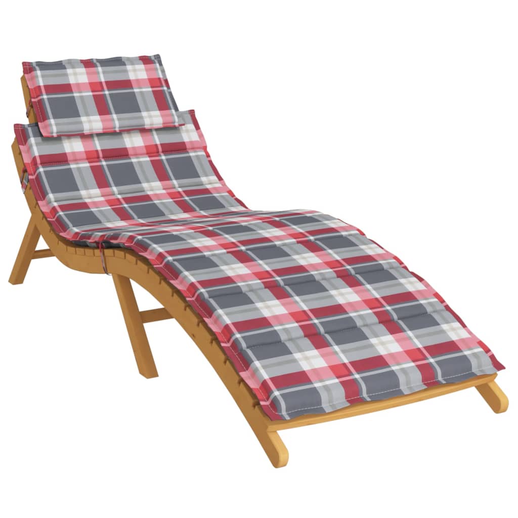 Sun lounger cushion red check pattern 186x58x3 cm Oxford fabric