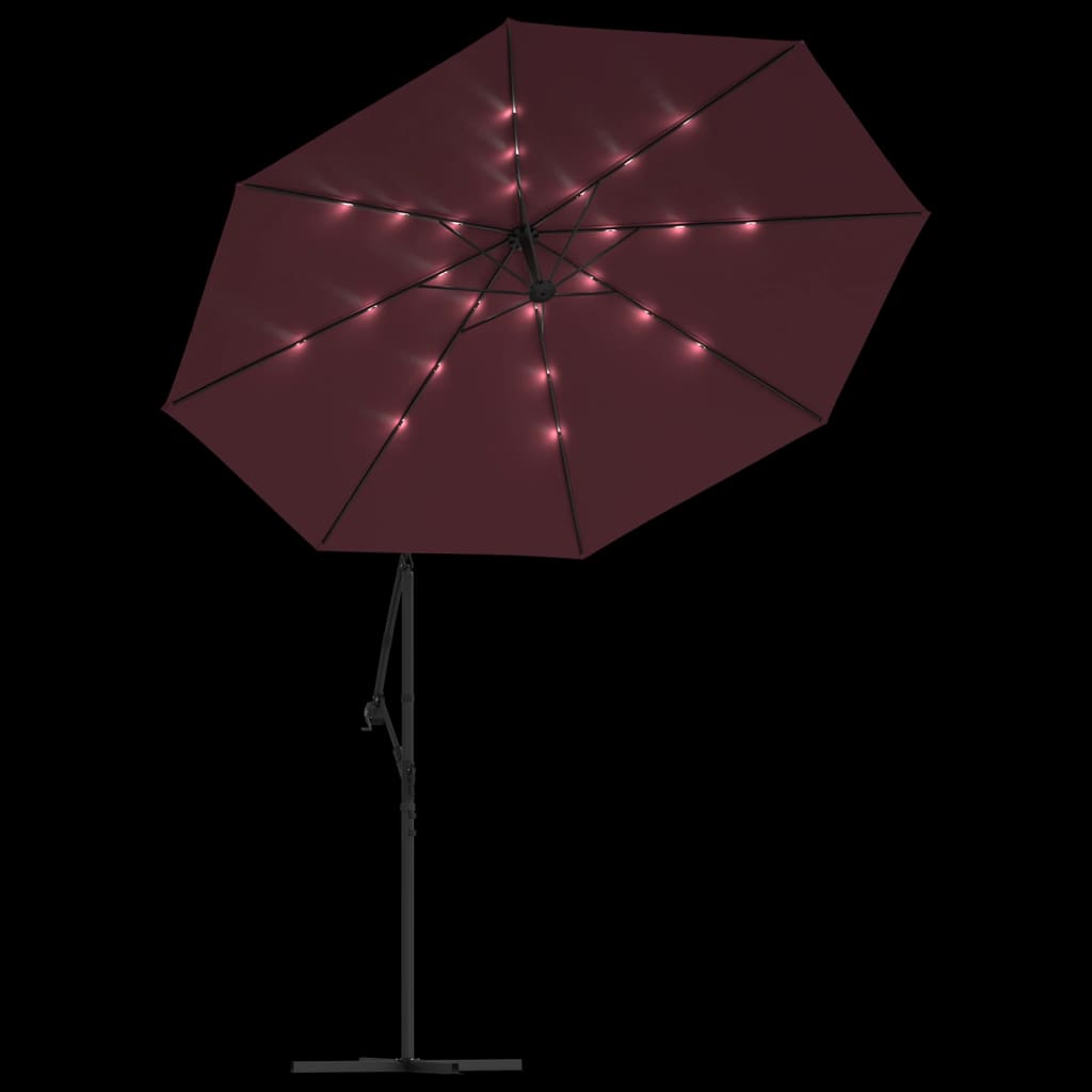 Ampelschirm mit LED-Beleuchtung und Stahl-Mast Weinrot