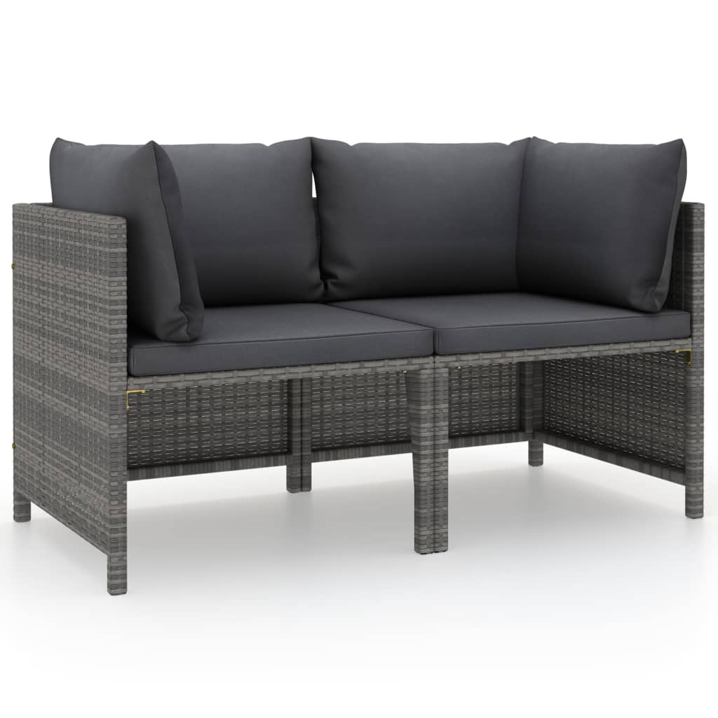 2-seater garden sofa with gray poly rattan cushions
