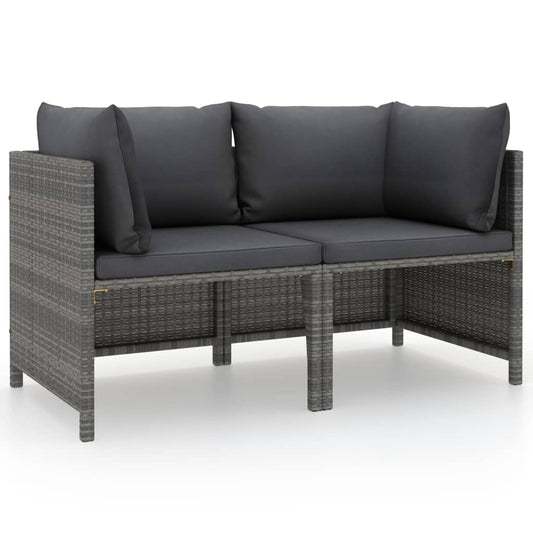 2-seater garden sofa with gray poly rattan cushions