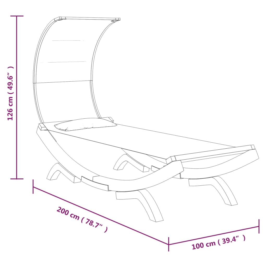 Sonnenliege mit Dach 100x200x126 cm Bugholz Massiv Anthrazit