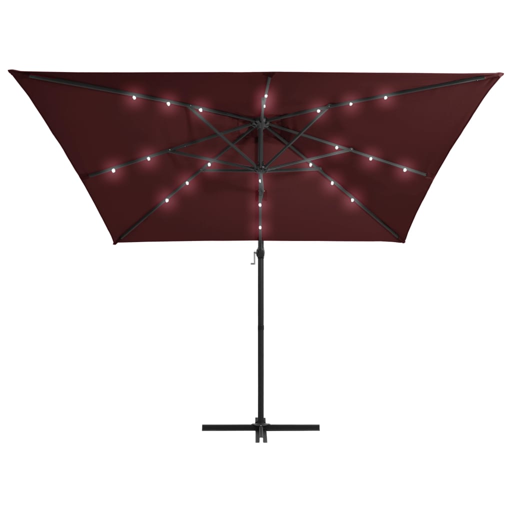 Ampelschirm mit LED-Beleuchtung 250x250 cm Bordeauxrot