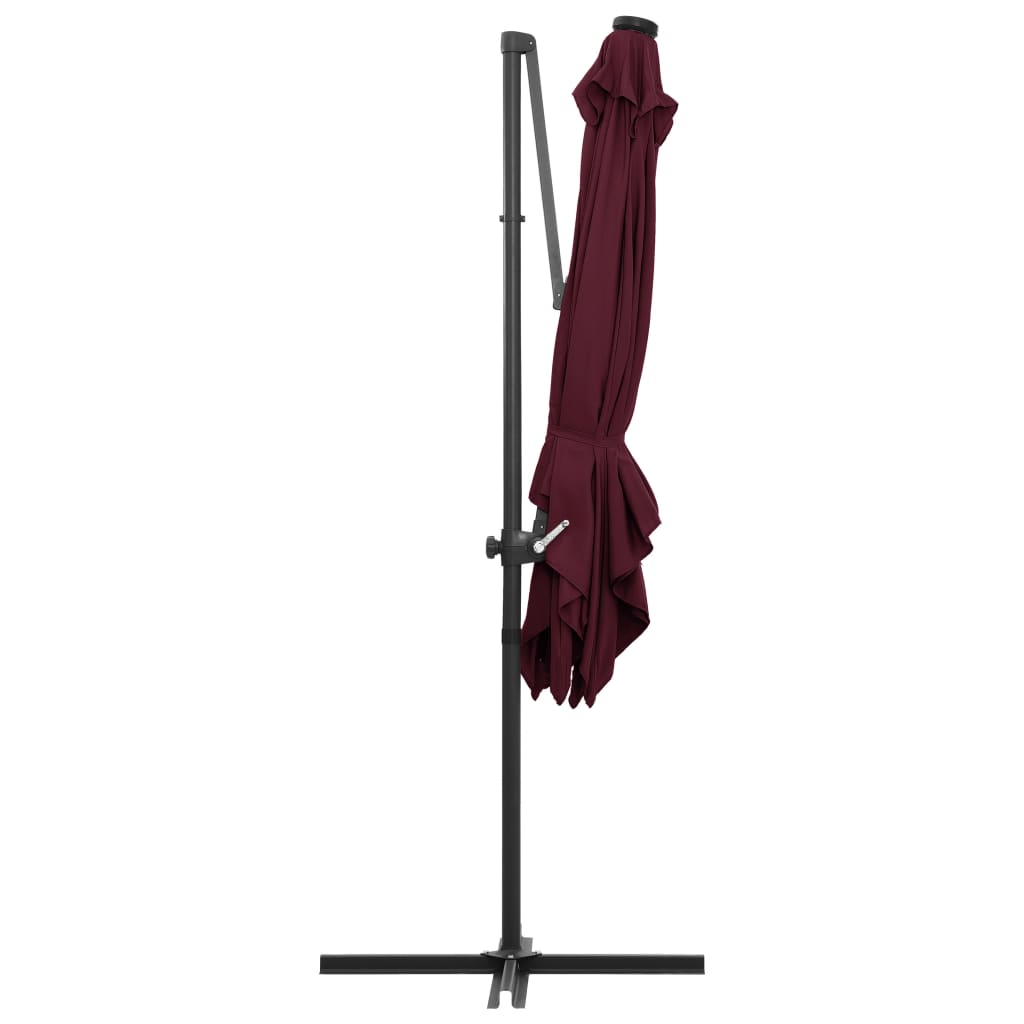 Ampelschirm mit LED-Beleuchtung 250x250 cm Bordeauxrot