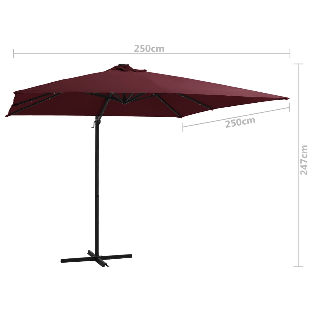 Ampelschirm mit LED-Beleuchtung 250x250 cm Bordeauxrot