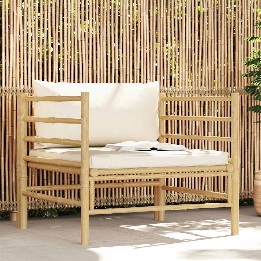 Garden sofa with cushions cream white bamboo