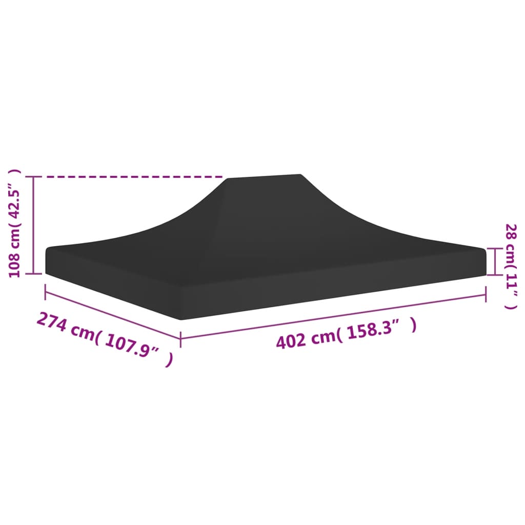 Partyzelt-Dach 4x3 m Schwarz 270 g/m²